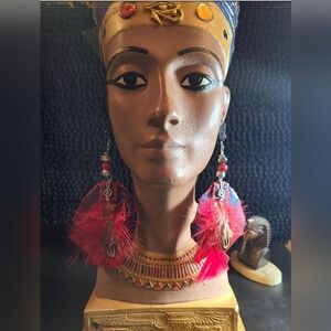 5 inches Bohemian top Musical note style feathers Red colors blue jeans earrings